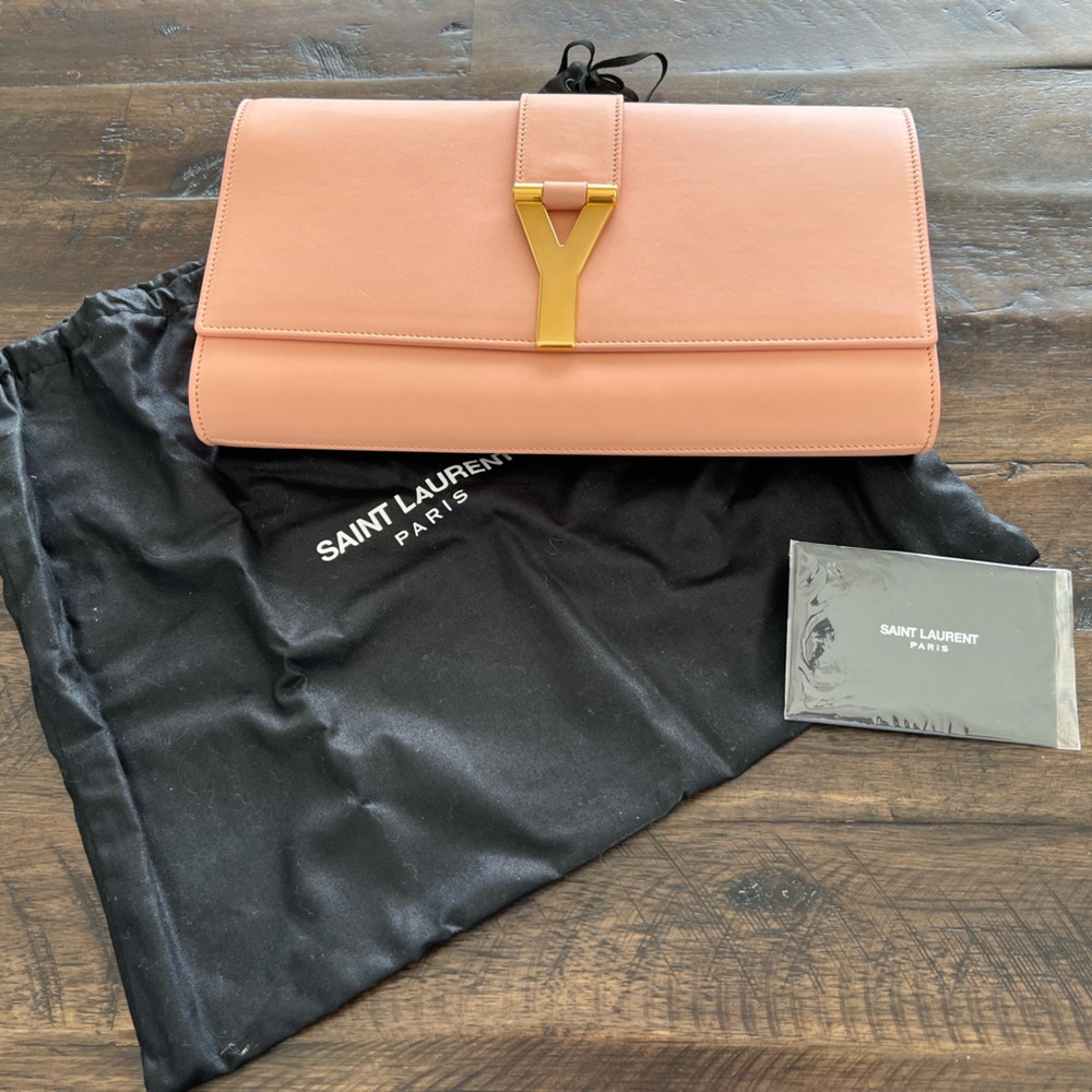Saint Laurent Pink Leather YSL Metal-Y Clutch